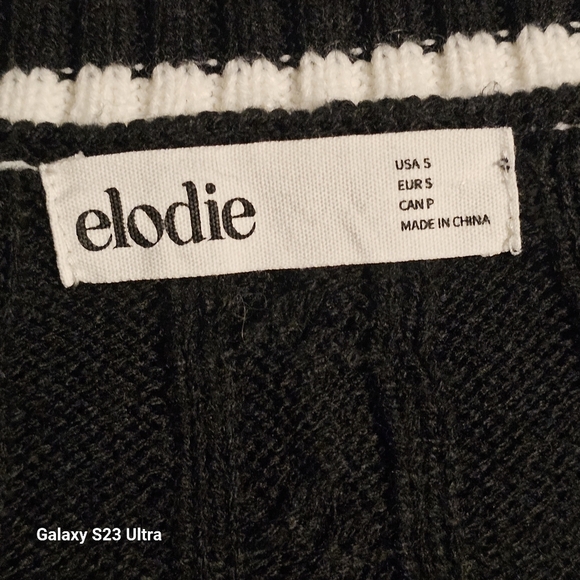 ELODIE Varsity Cable Knit V- neck Sweater In Black White - Picture 9 of 9
